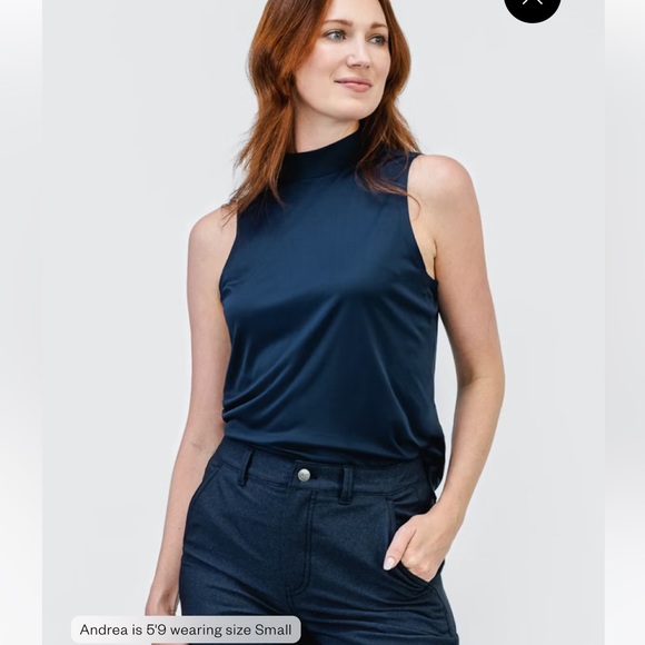 Ministry of Supply Luxe Touch mock neck Tank small NAVY NWT - Picture 2 of 7